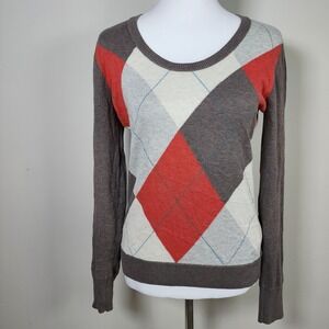 ESPRIT Sweater Womens Small Argyle Knit Cotton Preppy Y2K‎ Light Academia Office